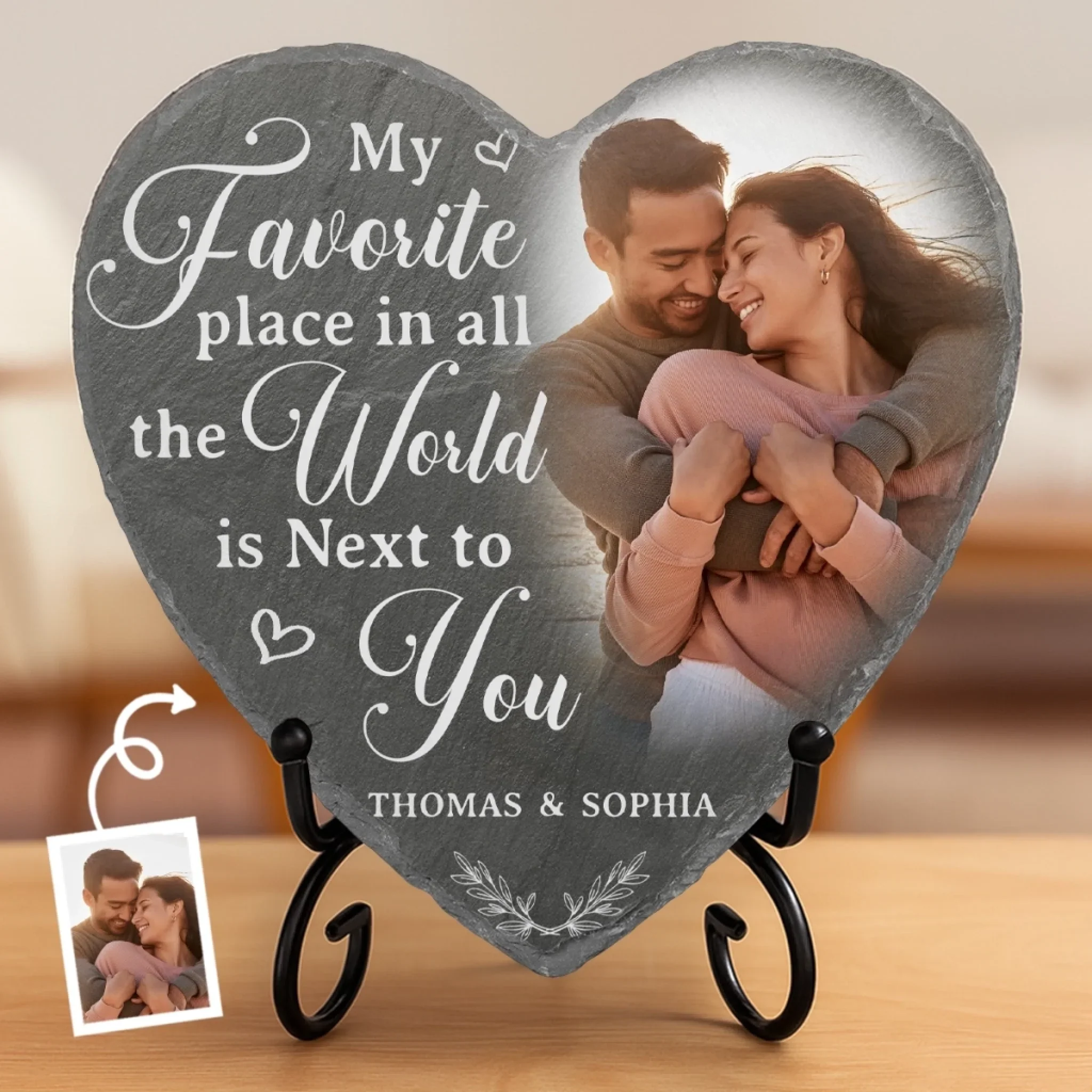 Personalized Photo Heart Shaped Stone With Stand